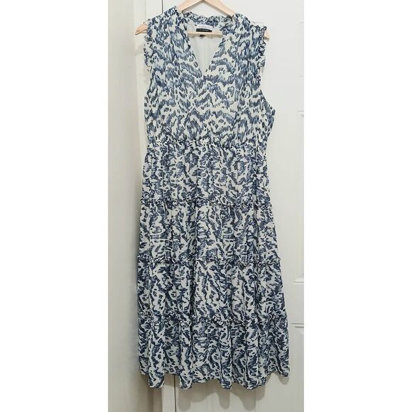 Eloquii womens size 20 tiered elastic waist maxi dress floral blue - Picture 1 of 8